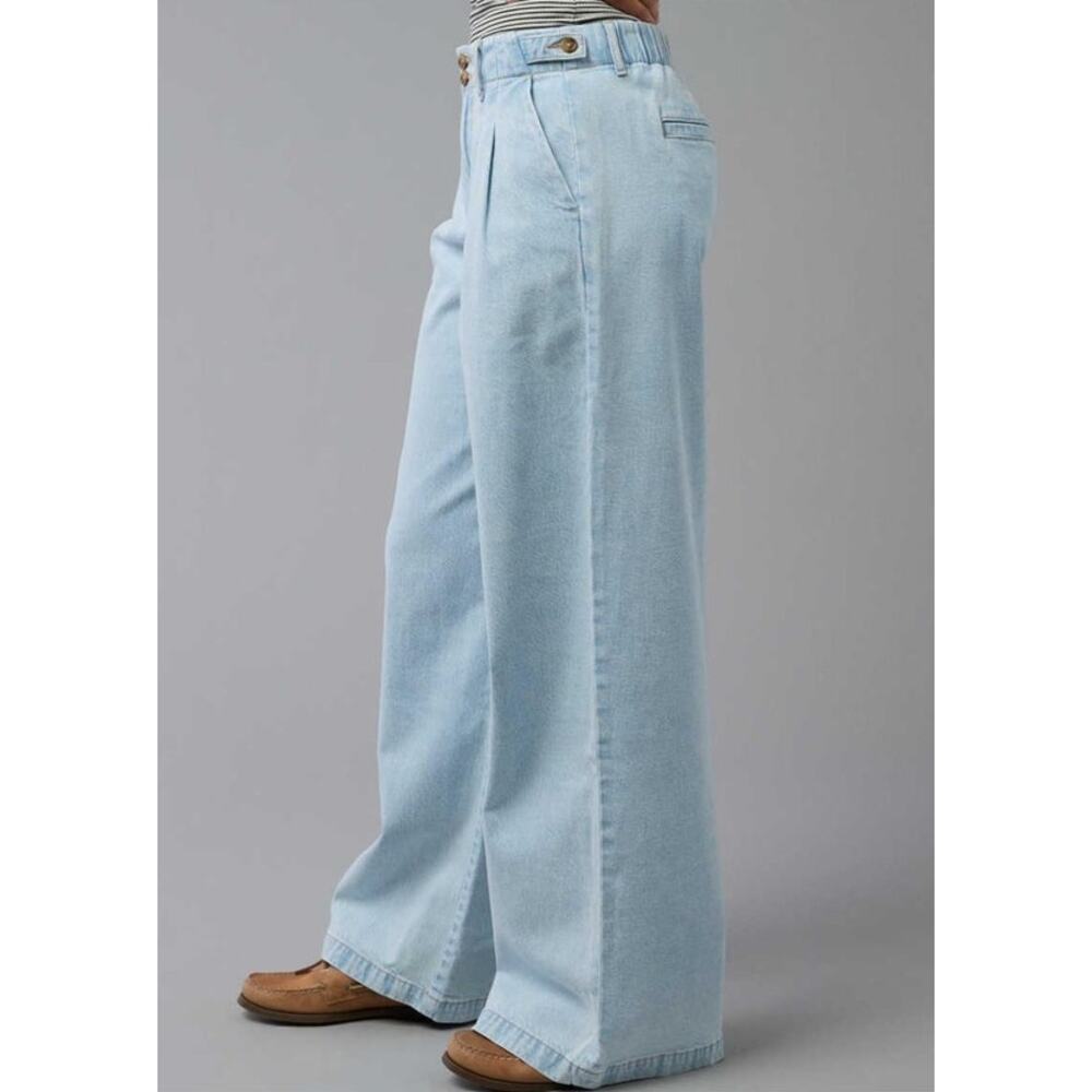 American Eagle Strigid Wide Leg Trouser Jeans High Waist Light Aglow 4 - Picture 4 of 16